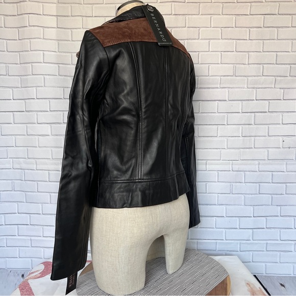 NEW Bernardo Genuine Leather Mixed Media
Animal Print Black Moto Jacket MSRP$415 - Picture 11 of 15